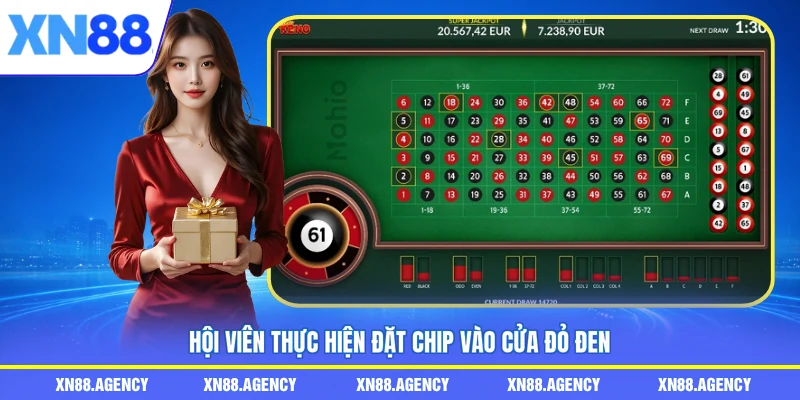 Hội viên thực hiện đặt chip vào cửa đỏ đen